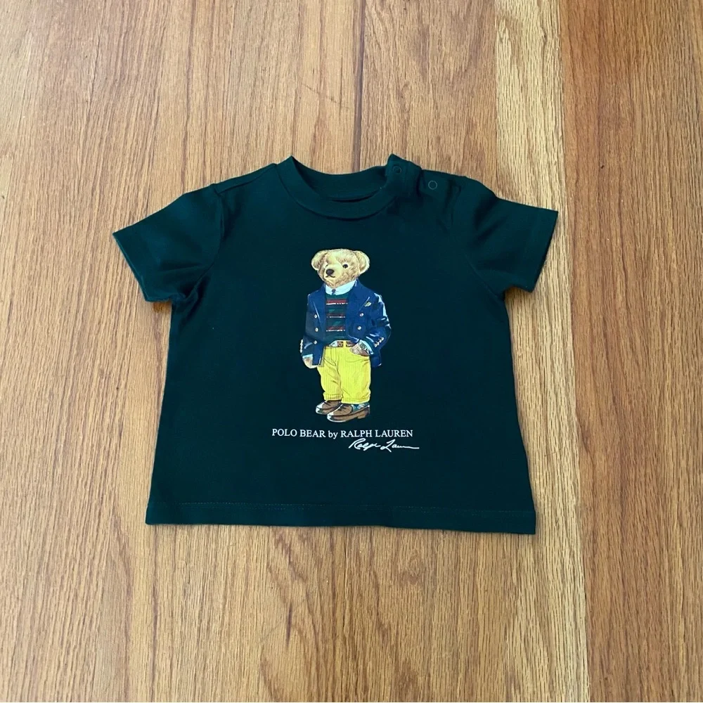 Ralph Lauren Green Bear Graphic Tee and Dark Jeans Set